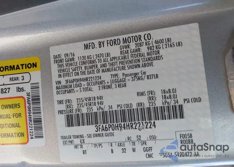 2017 Ford Fusion Se from USA, damaged, VIN 3FA6P0H94HR221224